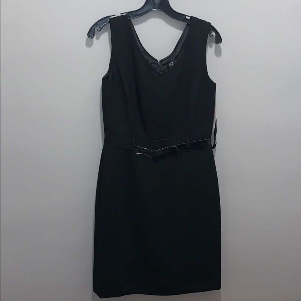 Alex Marie black vneck midi dress w/removable belt